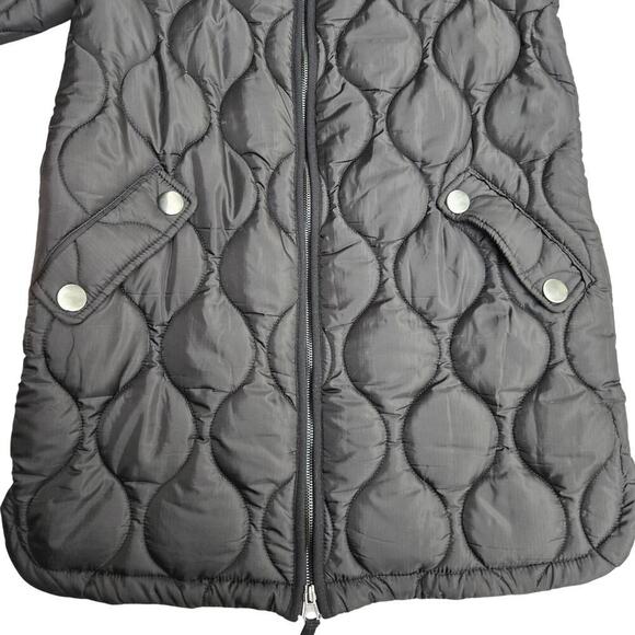 Anthropologie Avec Les Filles Women Black Quilted Longline Puffer Coat XS Bomber - Picture 3 of 12
